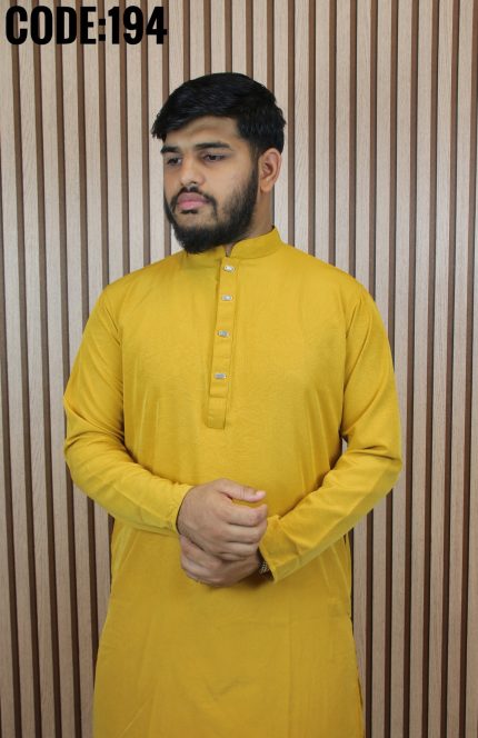 Men’s Mustard Yellow Embossed Kurta